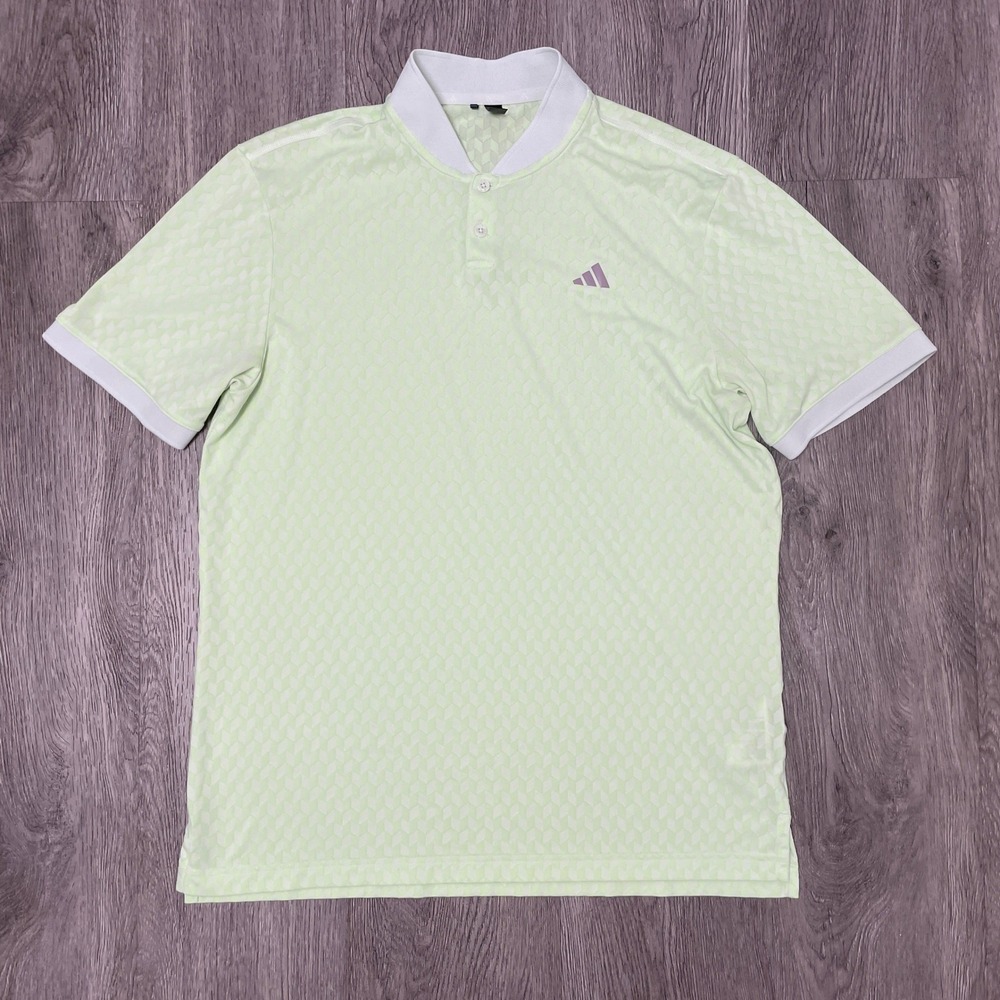 Adidas Polo Shirt Mens Medium Green Blade Collar Golf Performance Tiger Woods